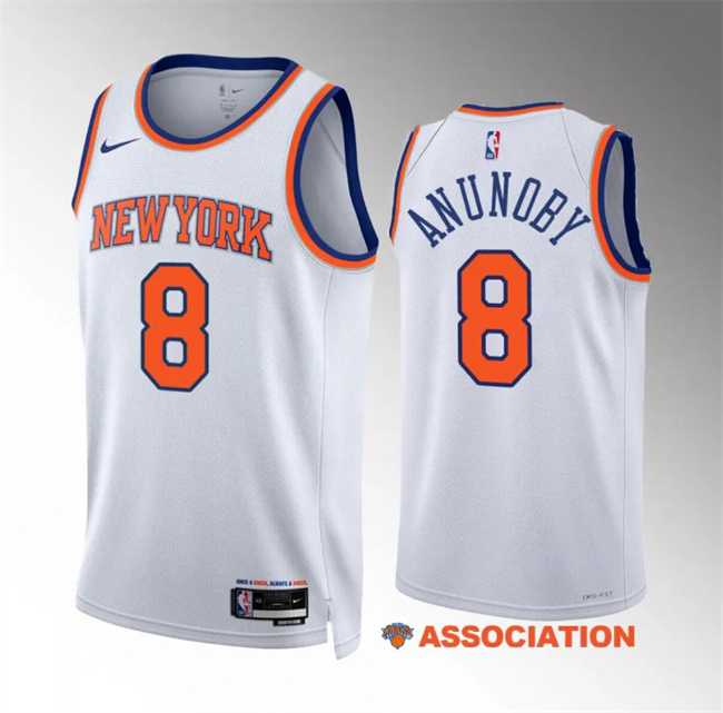 Mens New Yok Knicks #8 OG Anunoby White Association Edition Stitched Basketball Jersey Dzhi->->NBA Jersey